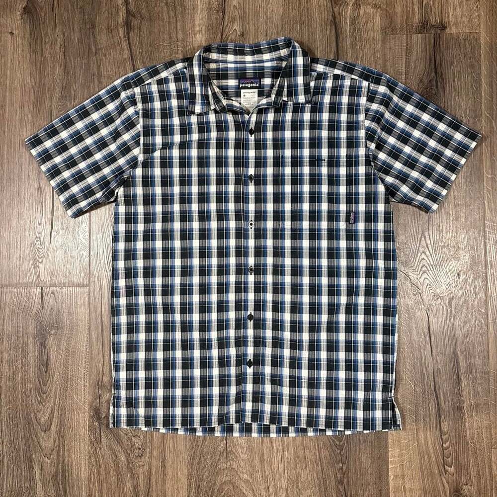 Patagonia Plaid Short Sleeve Button Down Shirt Medium Blue Black White